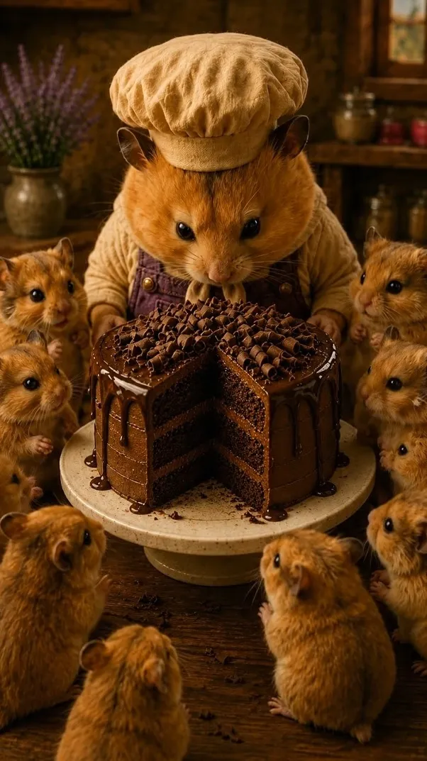 Chef Biscuit presenting Chocolate Cake