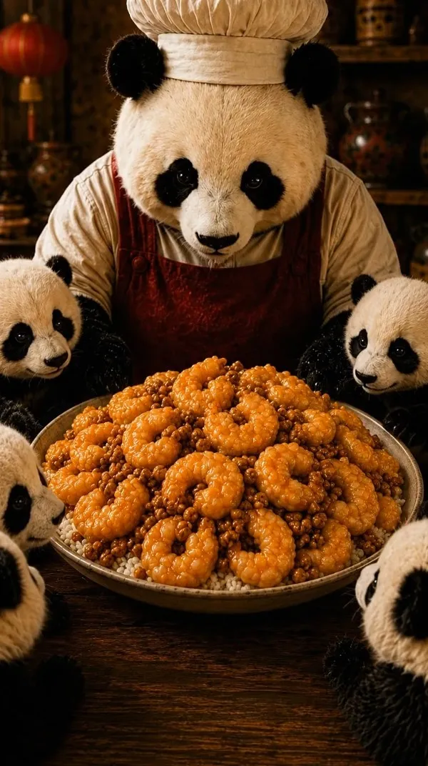Chef Bao presenting Honey Walnut Shrimp